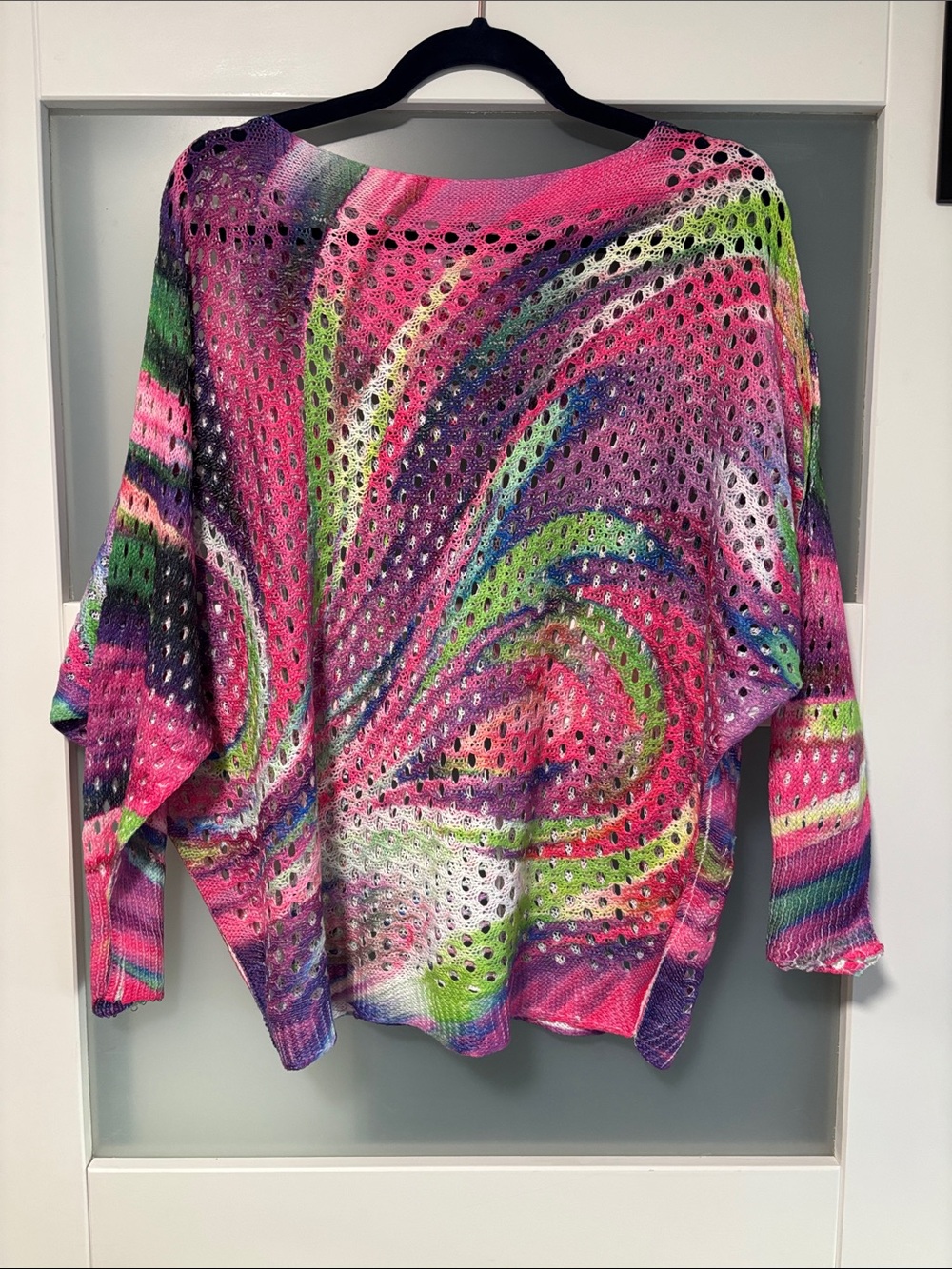 Open-Knit Multicolor Women's Sweater - Pink & Green Swirl